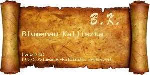 Blumenau Kalliszta névjegykártya